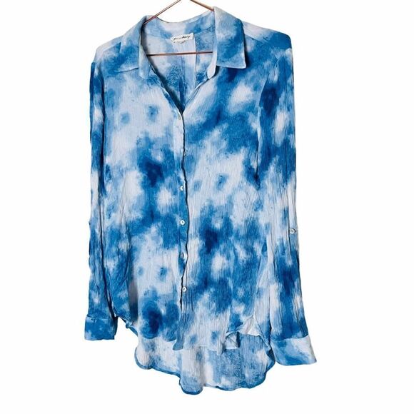 EUC June & Delancey Blue Tie Dye Button Down Shirt Medium - Picture 1 of 5